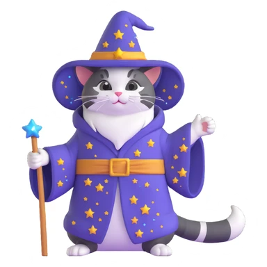 wizard cat with a starry robe and hat sticker