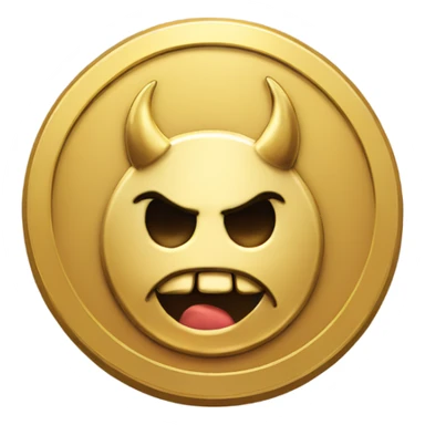 A gold coin stamped with a Devil on its face sticker