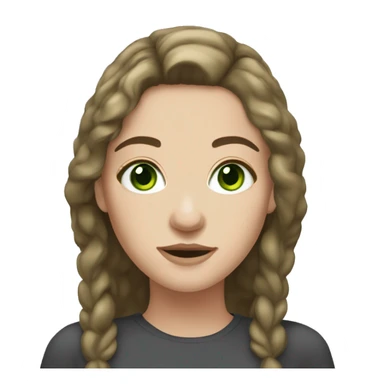 Brunette white girl with green eyes and medium length flippy hair and freckles on nose sticker