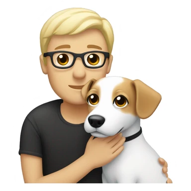 A couple cuddling a jack Russell, the men is white and have black hair and glasses and the woman is blonde but without glasses  sticker