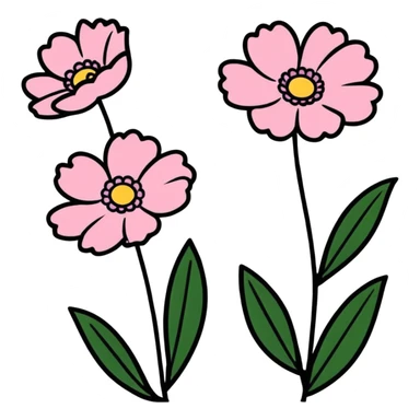 pink flowers, cartoonish, cute sticker