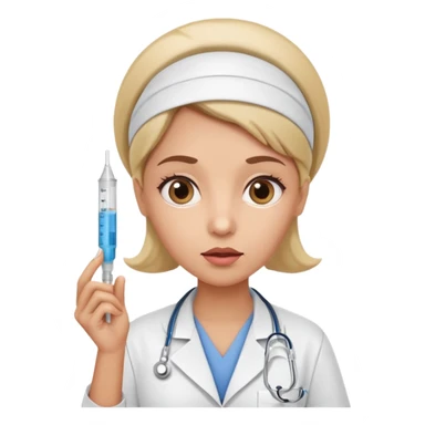 healthcare professional nurse holding a syringe in hand, doubtful expression, wide eyes, mouth in 'O' shape, as if wondering something sticker