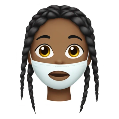girl with black braids doing a face mask sticker