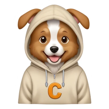 Dog wearing a hoodie with the letter c on it sticker