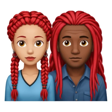 red long dreads lightskin woman and dark hair braids dark skin man  sticker