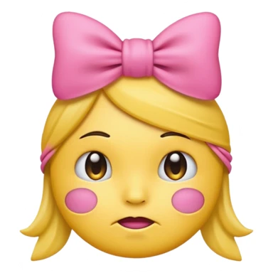 Pouting yellow face emoji with pink bow on head sticker