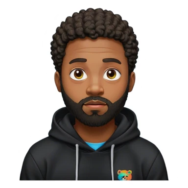 "Create a high-quality emoji-style illustration of a bearded Black man with short curly hair, wearing a black hoodie that says 'YouNity Park' in bold, colorful text. The character should be shown from the head to the waist so that the text is fully visible. The design should have a modern, detailed, and vibrant style with smooth shading and expressive facial features. Create the emoji in the following expressions: [insert emotion, e.g., happy, sad, angry, surprised]. The background should be clean and minimal to focus on the character. The image should have a transparent background for easy use as an emoji." sticker