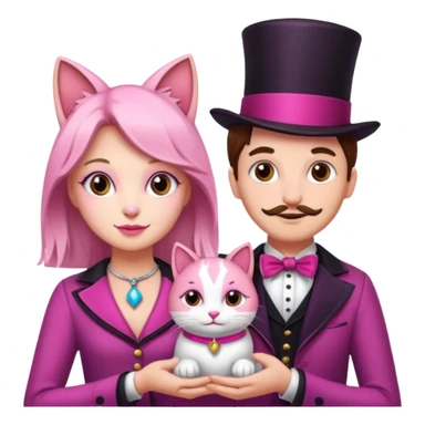magician couple and their pet pink poopcat sticker