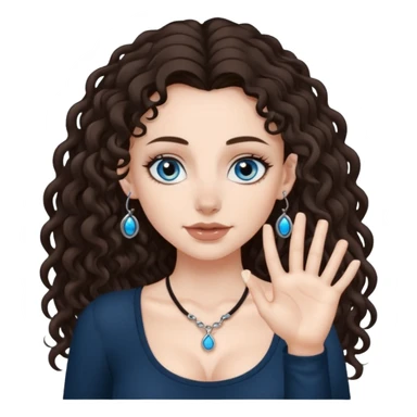 white girl, dark brown long slightly curly hair , skinni but with big breast , septum piercing on nose, beautiful dark gray-blue eyes, showing her toes , sticker