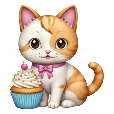 a cute cat with a ribbon eating a cupcake  sticker