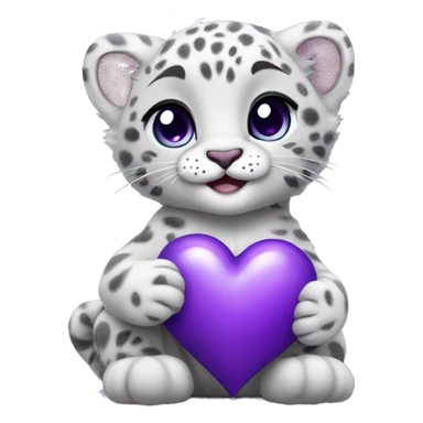 Baby snow leopard holding a purple heart  sticker