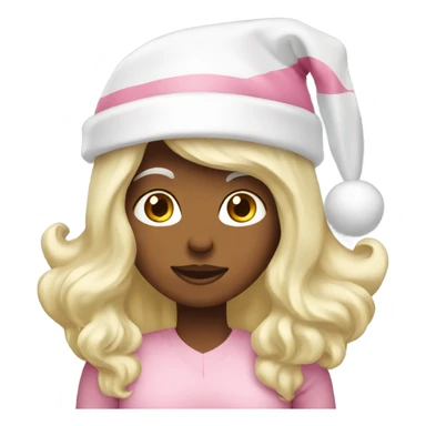 long hair white women wear light pink santa hat sticker
