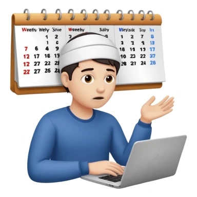 weekly calendar next to person confused should be shown in his head adjusting it with laptop sticker