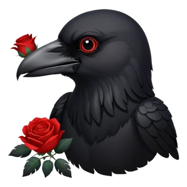 A crow with a white rose with red in its beak sticker