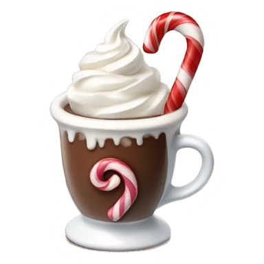 Hot chocolate with whipped cream and a candy cane sticker