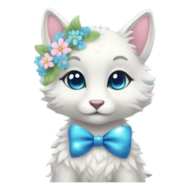 Anthro Cute Cool Kawaii gorgeous sparkly ethereal fantasy animal creature with blue eyes furry sona with flowers and bow tie beautiful aesthetic sticker