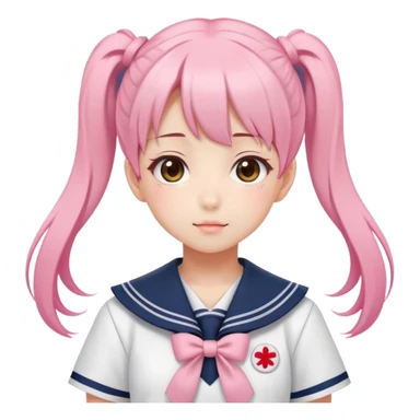 Cute anime girl with pink twin tails hairstyle wearing Japanese sailor style school uniform, kawaii style sticker