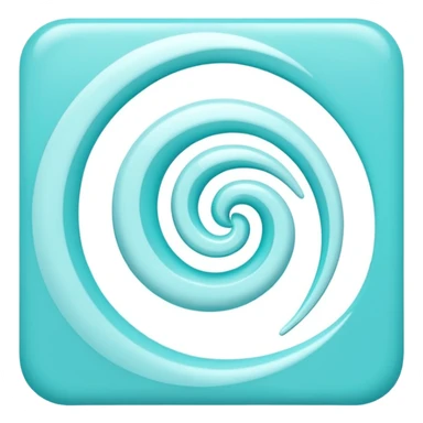 a Tiny compressed Stylized light-turquoise whirlwind swirl symbol inside a pastel white slightly shaded square icon, light turquoise glossy borders sticker