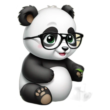 baby panda eating bamboo wearing glasses sitting on books sticker