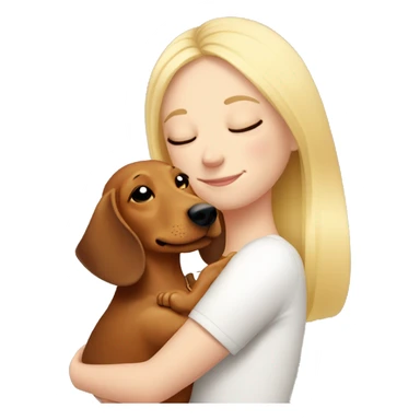 White girl blonde hair closed eyes hugging dachshund sticker