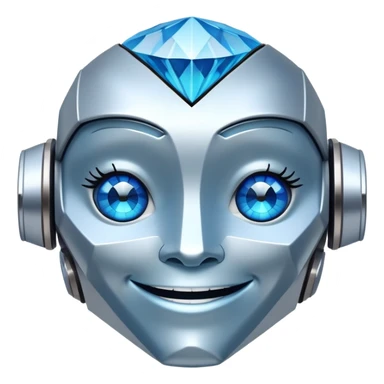 smiling robot and a large blue diamond sticker