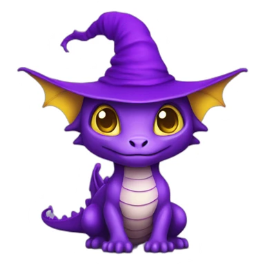 cute purple dragon with yellow eyes wearing wizard hat sticker