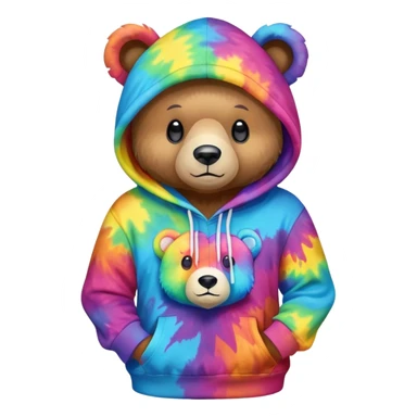 full tiedye bear wearing a hoodie sticker