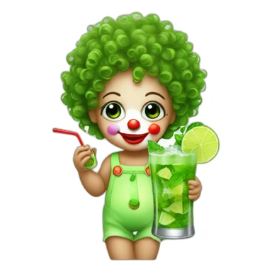 baby clown with curly hair drinking mojito sticker