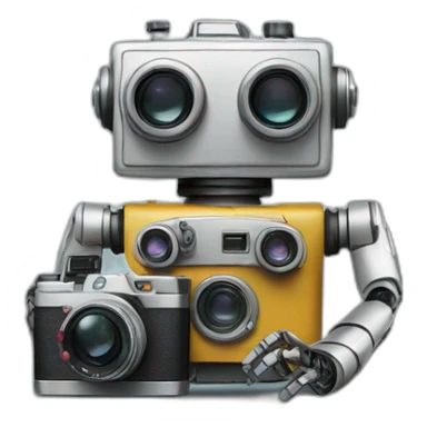robot holding a 35mm film camera sticker