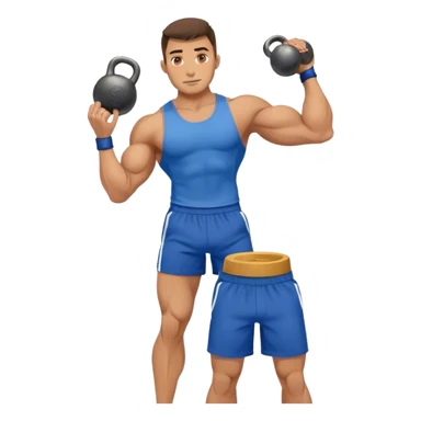 jacked man with blue shorts holding kettlebell sticker