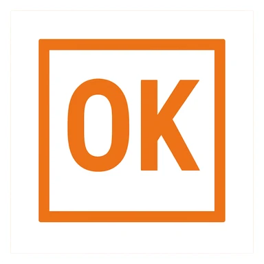 OK text in an orange square sticker