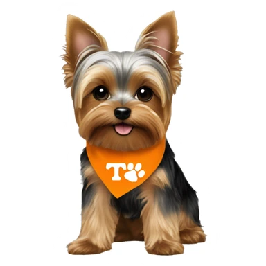 Yorkie dog wearing TN Vols bandana sticker