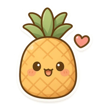 chibi sticker-style pineapple with a heart accent, cute and exaggerated sticker