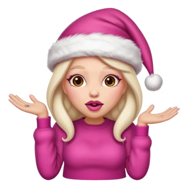 Sassy, cunty, girly Santa emoji with big lips, long nails, pink sweater, and a pink santa hat. sticker