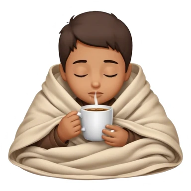 Little brown boy  inside a blanket sipping coffee eyes closed sticker