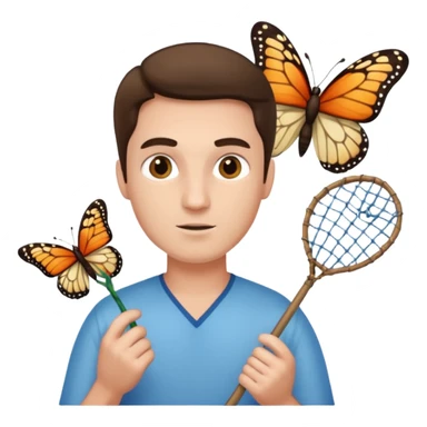 man holding butterfly net sticker