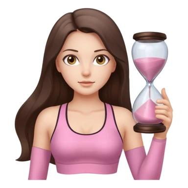 white brunette girl long hair with hazel eyes in light pink workout with hourglass figure sticker