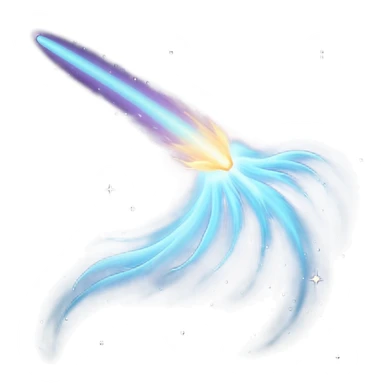  Cinematic Realistic Comet – A breathtaking image of a comet traveling through the cosmos, its icy nucleus releasing a brilliant, sweeping tail of glowing gas and dust. The light of distant stars refracts through the trail, creating a mesmerizing cosmic display. sticker