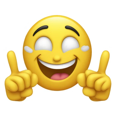 A yellow smiley face emoji grinning with tongue out, making the "horns" gesture with both hands. Eyes closed or squinting with laughter. Transparent background. sticker