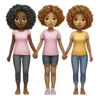 Full body, Two girls holding hands Carmel skin  one  with a curly bun and one feminine with curly hair sticker