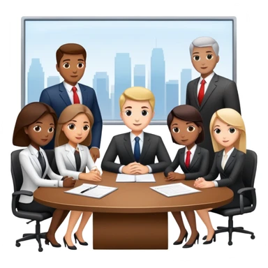 diverse team in business attire discussing at a meeting table sticker
