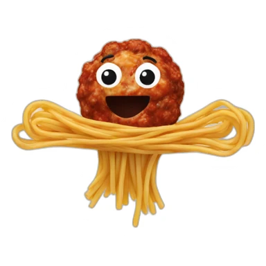 Spaghetti and meatballs with a face, arms and legs, doing something random sticker