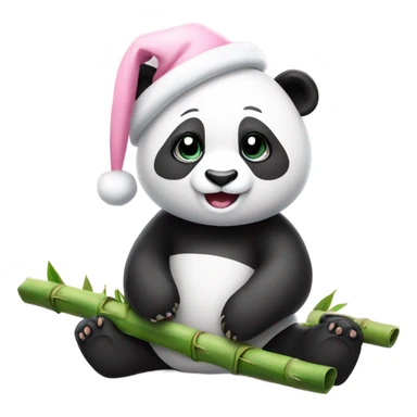 panda with pastel pink christmas hat eating bamboo sticker