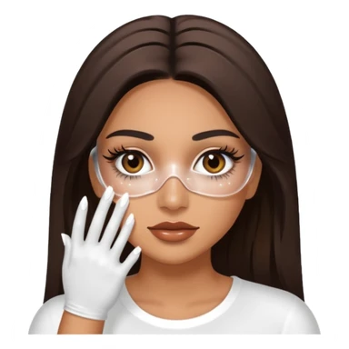 Baddie Latina emoji with fake lashes and white nails with white liquid covering her face sticker