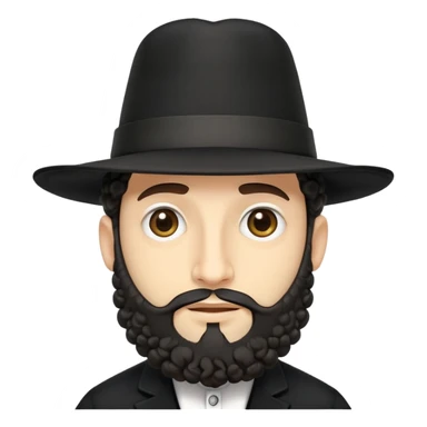 Abstract stylized Hasidic Jewish man emoji with traditional wide black hat, simplified payot curls, short beard, traditional black coat, very generic face sticker