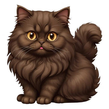 cinematic-[dark brown persian cat]-realistic-full-body-sitting-emoji,-tail-curled-playfully-around-its-paws,-head-tilted-dramatically,-fluffy-[dark brown]-fur,-simplified-yet-realistic-focused-features,-highly-detailed,-glowing-with-an-almost-sarcastic-glow sticker