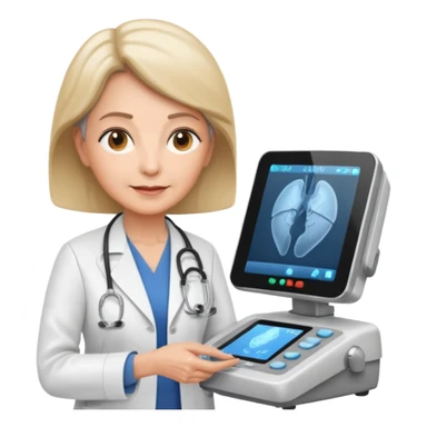 older female doctor working an ultrasound machine sticker