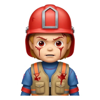 Chucky con casco y chaleco antibalas sticker