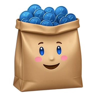 blue coins inside a brown bag  sticker