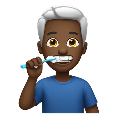 black guy wearing dark blue t-shirt brushing his teeth sticker